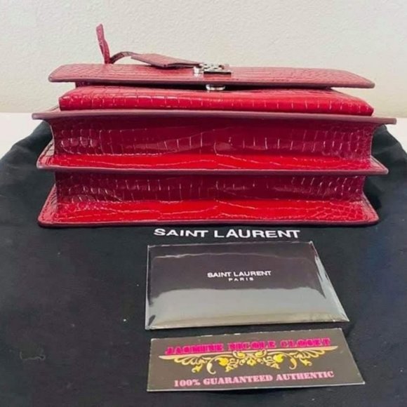 New YSL SUNSETMedium Red Croc black Crossbody Bag - Picture 8 of 14